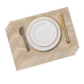 Anevous Washable Place Mats, Set of 4, 33 x 48 cm, Wipe Clean Place Mats, Tear-Resistant Place Mats, Heat Resistant, Non-Slip Place Mats for Kitchen, Home, Restaurant, Dining Table, Beige