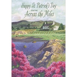 Designer Greetings Pink Flowers, Lake and Rolling Hills with Gold Foil Accents Across the Miles St. Patrick's Day Card