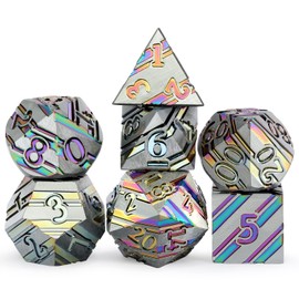 DNDND Rainbow Stripe DND Metal Dice Set,7 PCS Zinc Alloy D&D Dice Set with Gift Case for Dungeons and Dragons D&D (Rainbow)