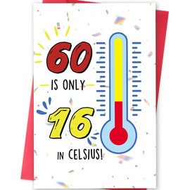 MOROLURU Funny 60th Birthday Card for Women Men, – “60 Is Only 16 in Celsius” Hilarious Milestone Age Card Gifts for Him Her, Cool 60 Years Old Bday Decorations for Dad Mom Grandpa Grandma