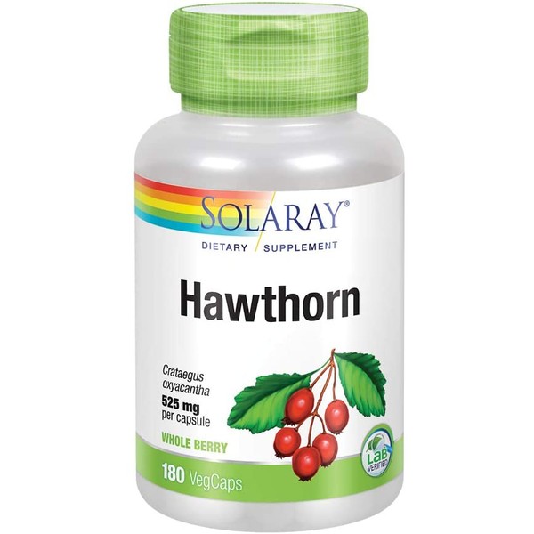 Solaray Hawthorn Berry 525mg | Healthy Cardiovascular Function & Normal, Healthy Circulation | Whole Berry | Non-GMO & Vegan | 180 VegCaps