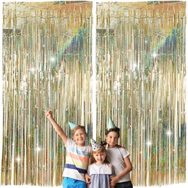 Tassel Curtains Fringe 2-Piece Set Champagne (Glitter) Decoration Background Glitter Birthday Party Supplies NYANDELMO