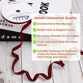 Ribbli Red and Black Gingham Ribbon,100% Polyester Woven Edge,1/4 Inch x 10 Yard,Plaid Ribbon,Use for Gift Wrapping,Party Decoration