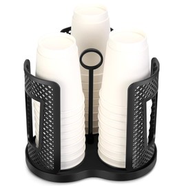 Yummy Sam 360° Rotatable Paper Cup Dispenser with 3 Compartments and Lift Loop, Disposable Cup and Lid Holder for 5-16oz Coffee Cups Organizer for Restaurant Bar Office Home Coffee Stations