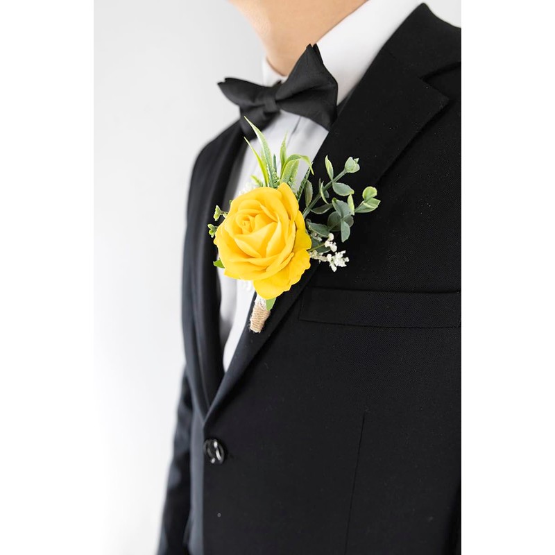 Ansofi Yellow Set of 6 Boutonniere for Best Men Groom
