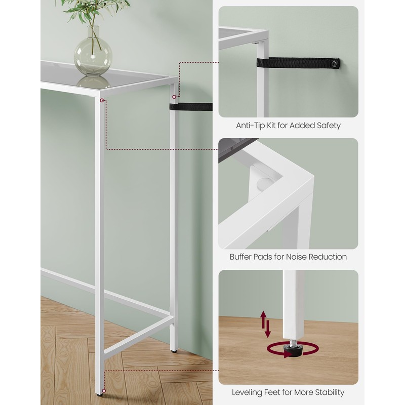 VASAGLE Entryway Table, Console Table, Tempered Glass Tabletop, Modern Sofa
