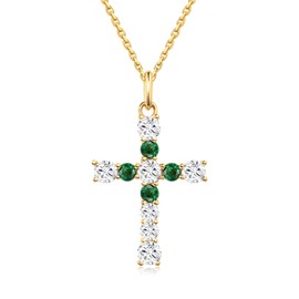S.Leaf Cross Necklace for Women's Cross Necklace Diamond Crosses Pendant Sterling Silver Cubic Zirconia Sparkly Cz Rhinestone Gold Plated Cross Necklace for Women(Emerald)
