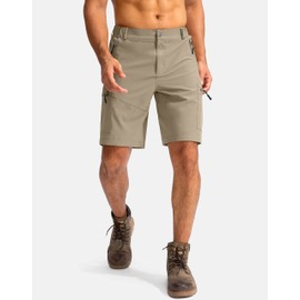 Pudolla Men's Hiking Cargo Shorts 9" Lightweight Outdoor Work Shorts for Men Travel Golf Camping Casual with 5 Zipper Pockets(Dusty Khaki Medium)