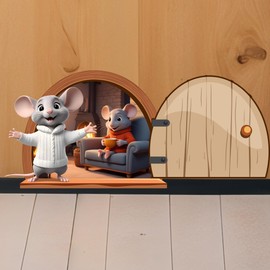Charming 3D Mouse Hole Decal - Whimsical Door Sticker for Kids' Rooms, Nurseries, and Reading Nooks - Peel and Stick Vinyl Wall Decor