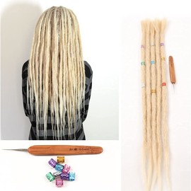 100% Real Hair Dreadlock Extensions, 20 Inches, 5 Strands/Pack, Handmade Crochet Dreadlocks Extension for Women/Men, Dreadlocks Hair (Blonde Colour)