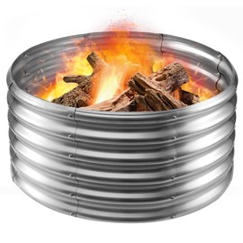 Camp Fire Ring Pit, Large Round Galvanized Steel Fire Pit, Heavy Duty Steel Fire Pit for Backyard, Camping, Bonfire (2.67x2.67x1.5 FT)