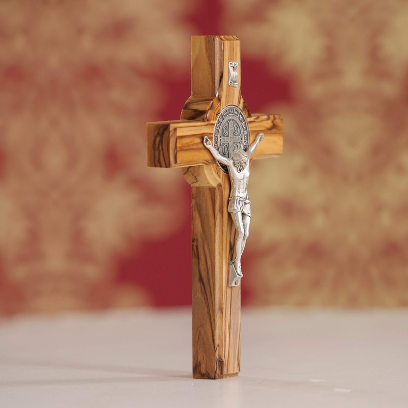 KASSIS Olive Wood St. Benedict Cross for Hanging Benedict Cross