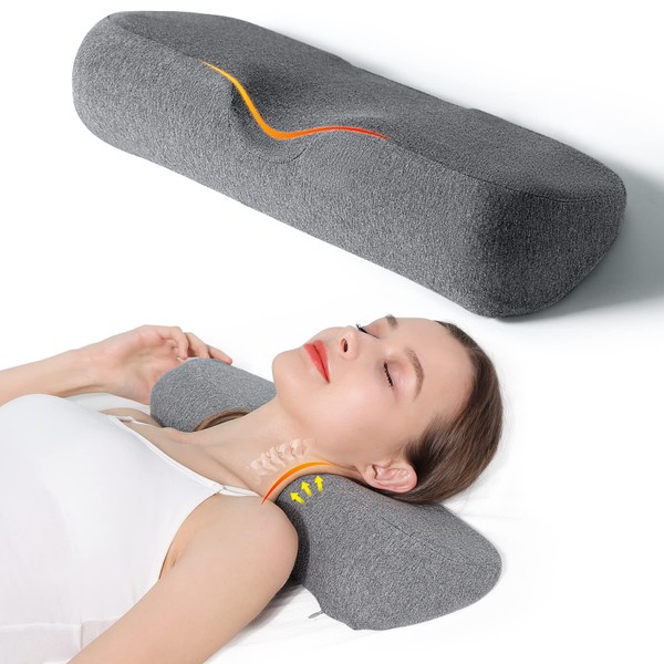 Almohadas de cuello cervical para aliviar el dolor, almohada de espuma viscoelástica para aliviar el dolor duro, almohada de apoyo para el cuello para almohada de cama (gris oscuro)