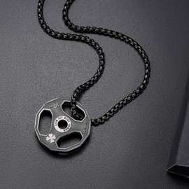 HMOOY Dumbbell Necklace, Titanium Stainless Steel Dumbbell Pendant Necklace Dumbbell Chain Necklace Couple Pendant Necklace Fitness Gym Necklace Sport Jewellery for Men,Black-Clover