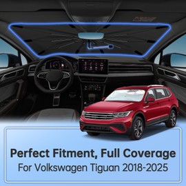 Windshield Sun Shade Umbrella for Volkswagen Tiguan 2018-2025, 360 Rotation Car Sunshade for Front Window, Highly Reflective Auto Sun Shield Cover for UV Protection, Keep Car Cool Accessories