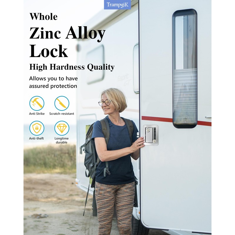TrampgiK RV Door Lock, Fit 3.65" x 2.95" Lock Hole,