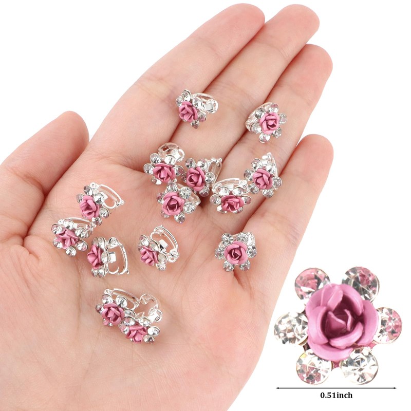 KEUKORZ Rosafarbene Rosa kleine Blumen-Diamant-Haarspangenklammern - 20 Stück Schöne Mini-Rosafarbene