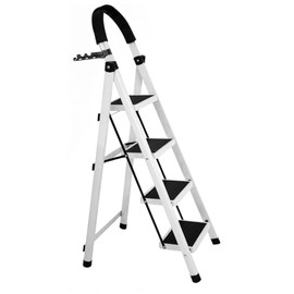 Raganet, Escalera de Tijera de 4 Peldaños, Escalera Tubular, Escalera Plegable Hecha de Acero Inoxidable, Escalones y Patas Antideslizantes, Altura Ma