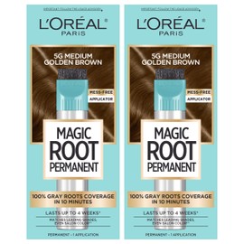 L’Oréal Paris Magic Root Permanent Hair Color, 10 Minute Hair Dye Kit to Rescue Roots with 100% Gray Hair Coverage, 5G Medium Golden Brown, 2 Pack (Packaging May Vary)