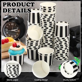 Honeydak 400 Pack 150 ml/ 5 oz Black and White Stripes Ice Cream Cups for Party Small Ice Cream Cups Disposable Treat Paper Dessert Snacks Sundae Yogurt Container Wedding Birthday Party Supplies
