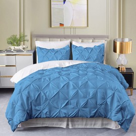 Softport Beddings Pinch Pleated Duvet Cover with 2 Pillow Sham - Pintuck Duvet Cover with Zipper Closure - Ultra Soft- Breathable Egyptian Cotton Mediterran Blue (King/Cal King)