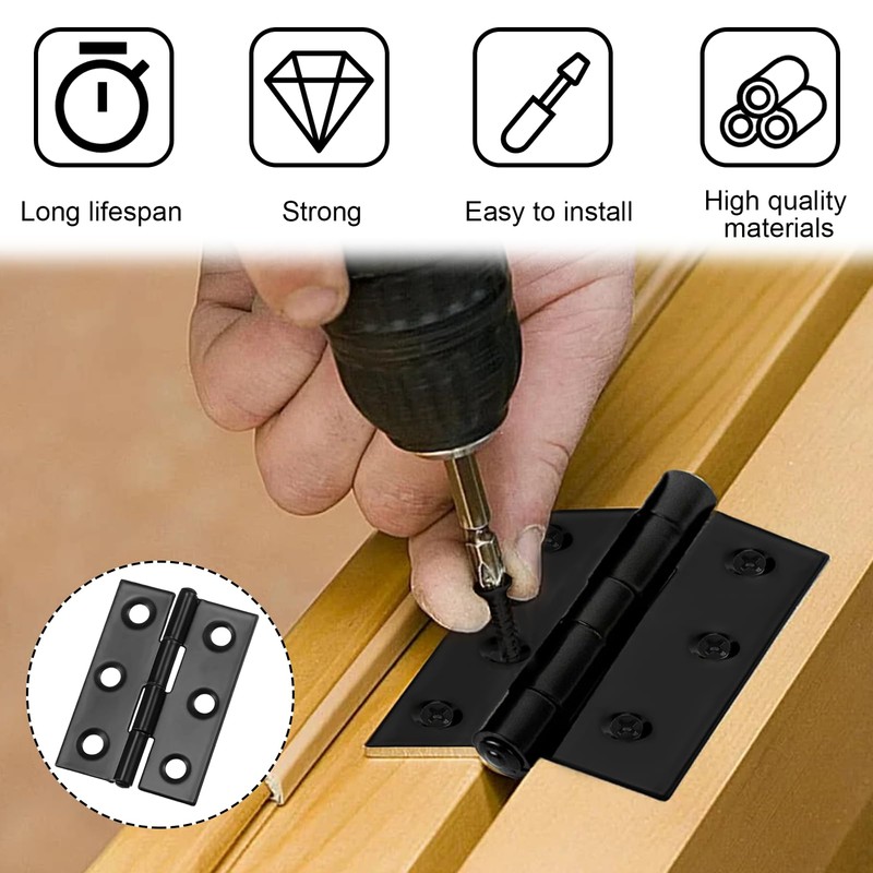 6PCS Black Hinges, Butt Hinges, 2.5 inch Black Hinge with