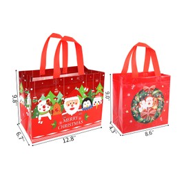 HJUGK Assorted Christmas Gift Bags, Reusable Non-Woven Tote Bags with Handles,Santa Claus, Christmas stockings，Christmas wreath (4 Bags: 2 Large，2 Small) for Holiday Parties