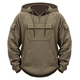 C-ZOFEK Men's Black Military Sweatshirt Quarter-Zip Pullover Hoodies (Khaki, X-Large)