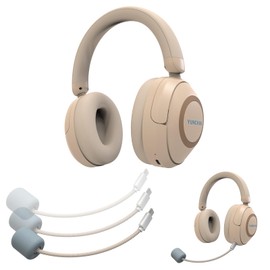 YUNCHUN Voice Feedback Headset with Microphone Can Hear Your Own Voice, Wireless Call Center Earphone 50 Hours Working Time，ENC Make Call Clear Office Mobile Call for Gaming (Beige White)