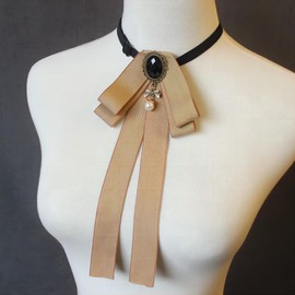 aoozleny Bow Tie For Women, Pre-Tied Ribbon Tie Adjustable Neck Tie with Rhinestone for Collared Blouse Shirt Dress (khaki)