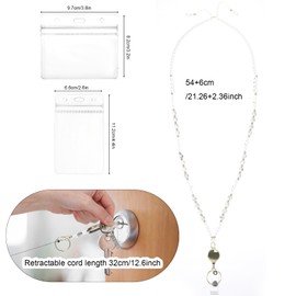 Ymapinc Cute Beaded Lanyard，Pearl Lanyard with Retractable Reel,Pearl Lanyards for Id Badges for Women Keychain Fancy Lanyards for Badges,Contains 1pc Horizontal Card Holder & 1pc Vertical Card Holder