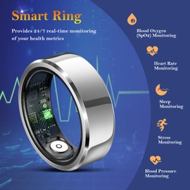 Delcast Smart Ring for Women Men-Wearable Fitness Tracker with Sleep Tracking Heart Rate Blood Oxygen Healthy Monitor Ring Activity Monitoring Steps Calories