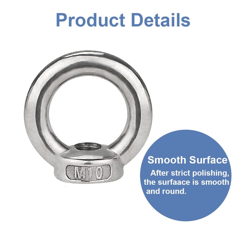 Pack of 10 Ring Nuts Stainless Steel M10 Eye Nuts,