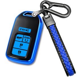 Yonmcfn for honda key fob cover with metal/leather keychain,TPU Key case,compatible with 2021 2022 Accord Civic Crosstour CR-V CR-Z Odyssey Remote smart Key,5 buttons Blue