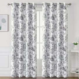 H.VERSAILTEX Blackout Curtains 96 Inch Length 2 Panels Set Floral Print Curtain Drapes for Living Room Thermal Insulated Grommet Window Curtains for Bedroom - Traditional Floral in Antique Green