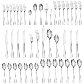 KINGSTONE 45 Piece Silverware Set for 8 with Serving Utensils, 18/10 Stainless Steel Flatware Set, Modern Design Cutlery Set for Home/Hotel/Wedding,Mirror Polished and Dishwasher Safe