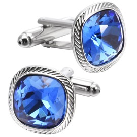 Jonwo Blue Zircon Gemstone Cufflinks for Men Women In Gift Case Silver Square Men's Cufflinks Jewelry Set for Wedding Anniversary Business Party Events Tuxedo Dress Shirt