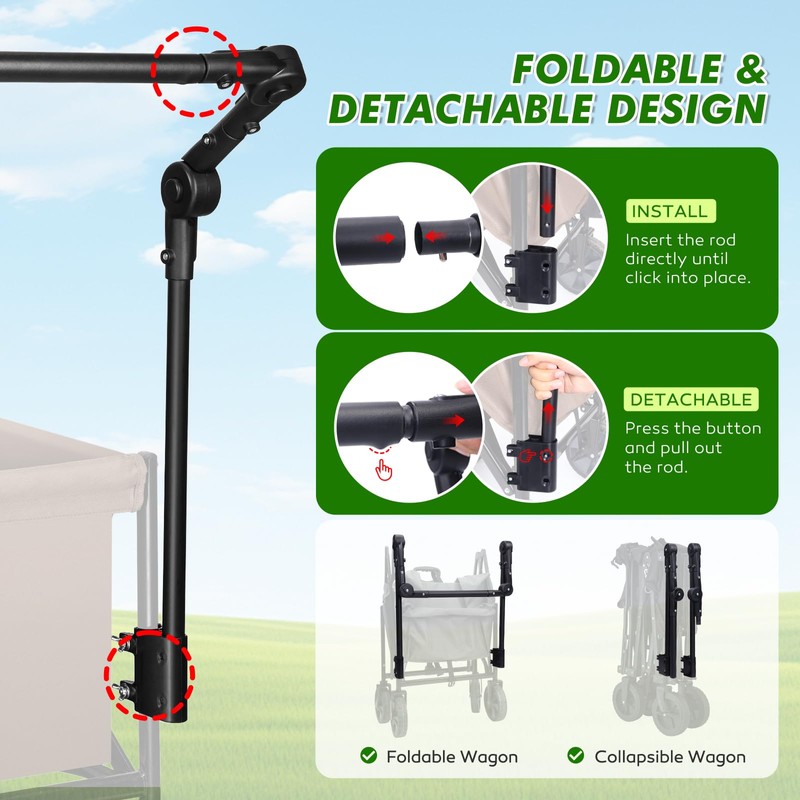 Gifeerory Universal Folding Wagon Push Handle Attachment for Camping Wagons/Strollers/Beach