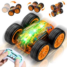 HuToYii Remote Control Car with Cool Light, Fast Double Sided 360° Rotating Stunt RC Car Toys for Boys Ages 4-7 8-12, Birthday Gifts for Kids Boys Girls 3 5 6 7 8 9 10 Year Old (Orange)