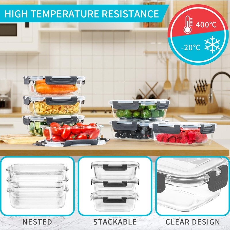 Skroam 10 Pack Glass Meal Prep Containers, 22 OZ Glass