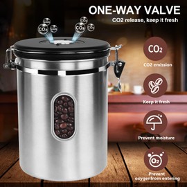 1800ML Airtight Coffee Canister with Date Tracker and Transparent Window, 22.8OZ Coffe Beans Storage with 30ML Measure Spoon&4 co2 Valve, Coffee Container for Grounds Coffee, Beans, Tea, Sugar, Flour