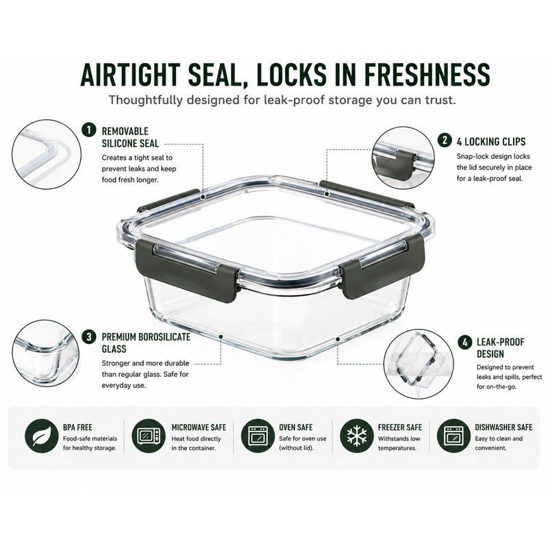 Glass Meal Prep Containers with Lids, Glass Food Storage Containers,