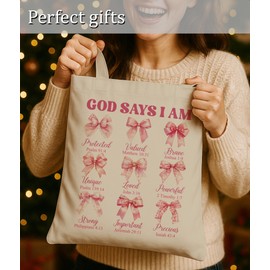 LUERHUI Pink Bow Christian Gifts Tote Bag for Church, Faith Based Gifts for Women Girls