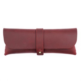 AIGUONIU Genuine Leather Snap Cover Retro Pen and Pencil Case-Pencil Holders (Red)