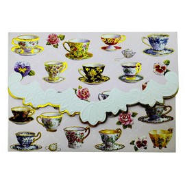 Set of 3 - Teacups Portfolio Boxed Note Cards by Carol Wilson. 10 embossed 4x5 Die-Cut Notecards and Matching Envelopes in Decorative Gift Box with Magnetic Flap. NCP2049