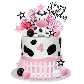 Decoración para tartas de vaca con cifras de vaca en miniatura, trigos, fiesta de cumpleaños de animales, decoración de pasteles de vaca, baby shower, vaca, suministros para fiesta de cumpleaños para