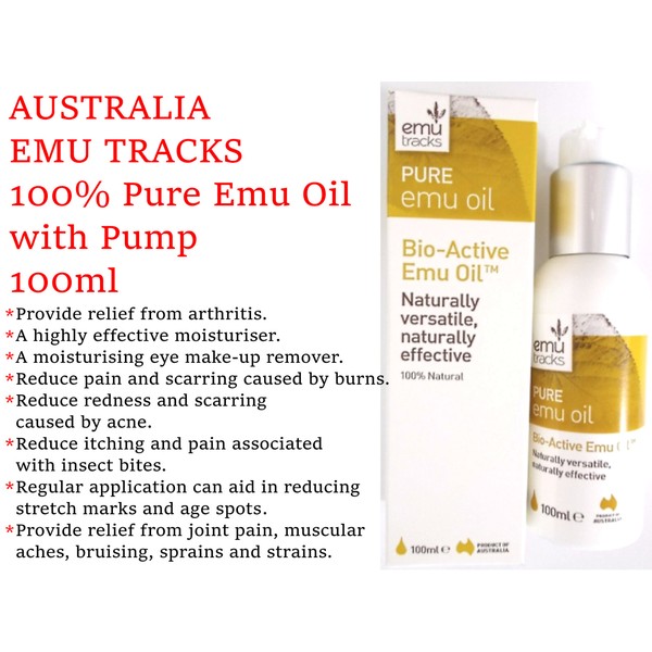 AUSTRALIA EMU TRACKS Pure Bio-Active Emu Oil 100ml with Pump