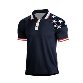 H HYFOL Short Sleeve Polo Shirts for Men Star Patchwork Graphic Stretch Casual American Patriotic Raglan Golf Polos for Men(Navy Blue,XXL