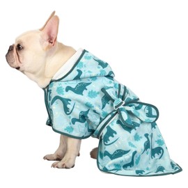 HDE Dog Bathrobe Super Absorbent Quick Drying Towel with Hood for All Dog Breeds Sizes S-XXL - Dinosaurs - M