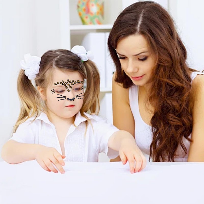 Pack of 2 Cheetah Print Face Stickers Leopard Print Tattoos